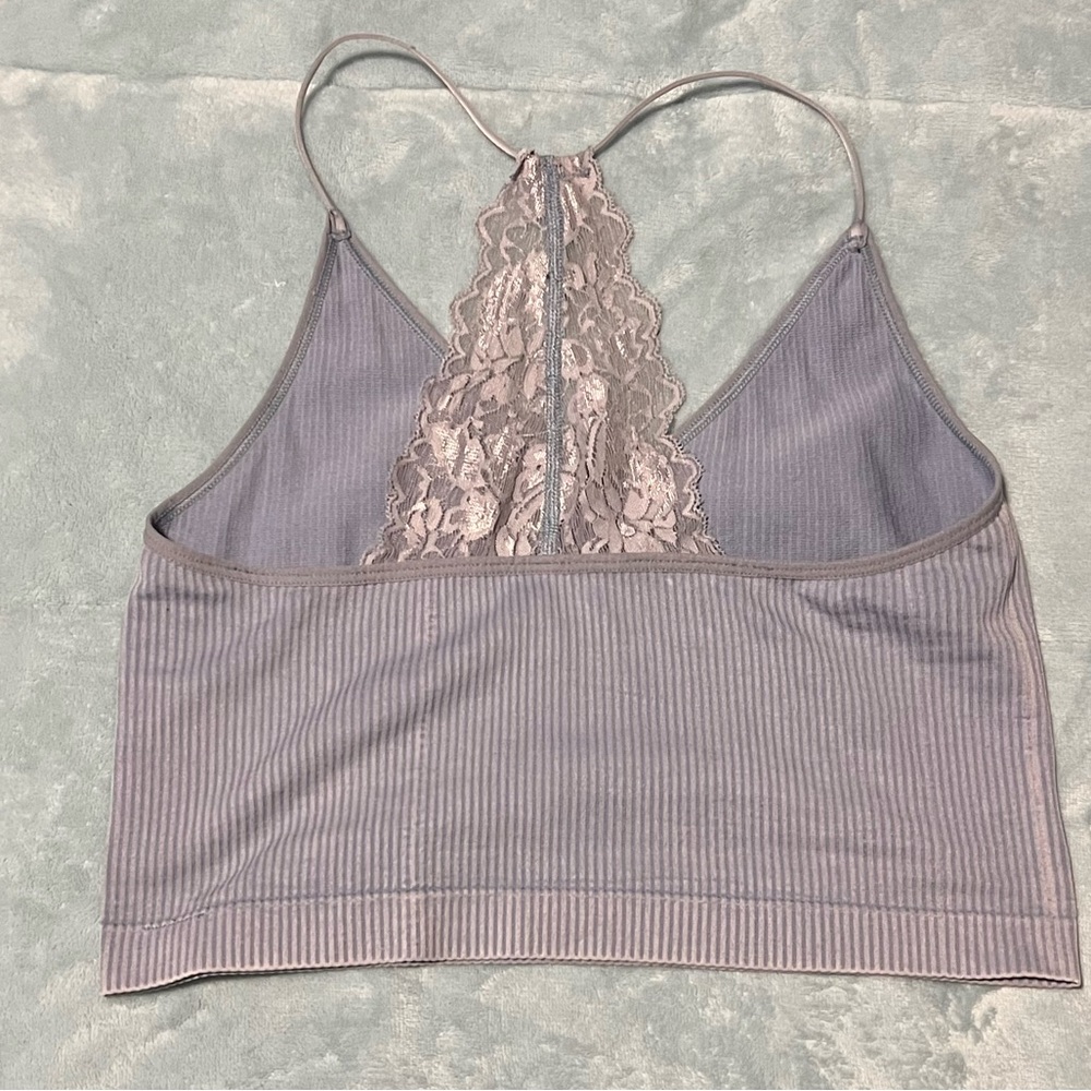 Blue Ribbed Halter Crop Top - Picture 4 of 5